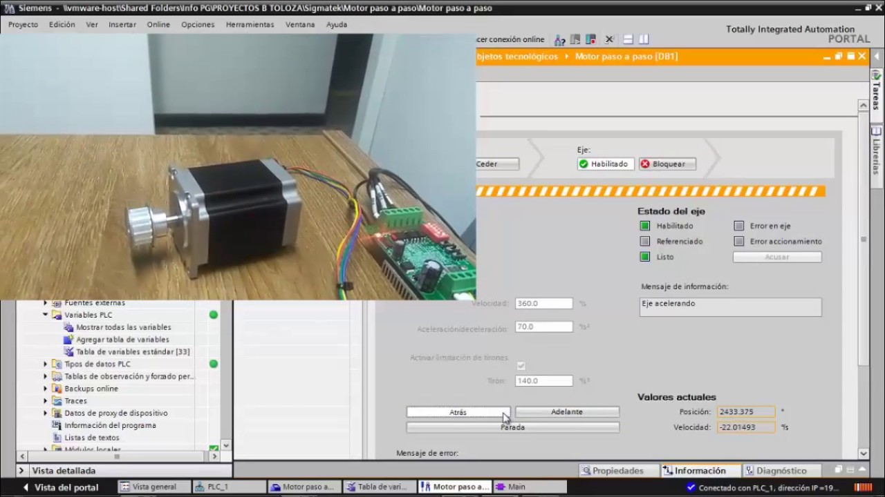 Control motor paso a paso con PLC S7 1200