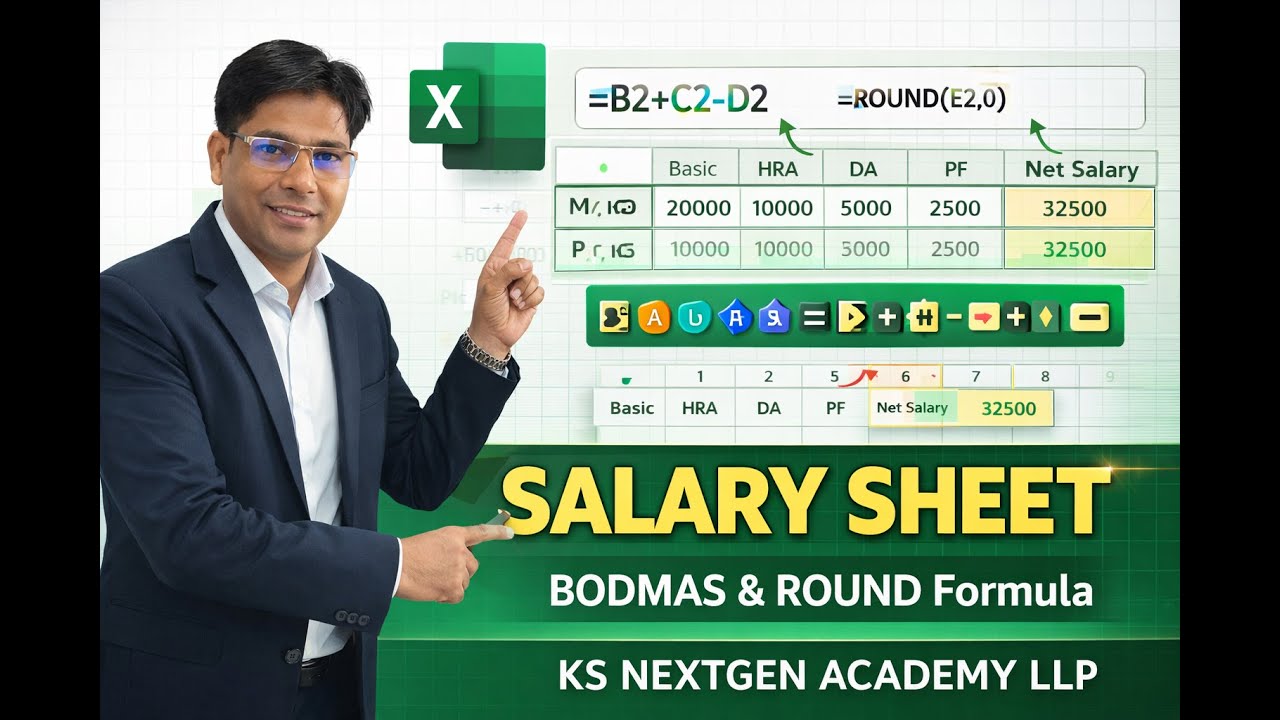 6_Excel में Salary Sheet कैसे बनाएं | BODMAS, ROUND Formula | Excel Practical Hindi