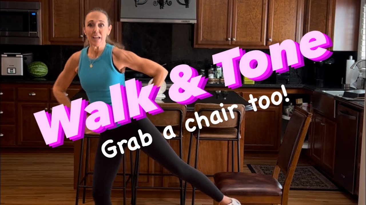 25 Min Full Body Walk & Tone | Grab a Chair & Pillow for Unique Exercises