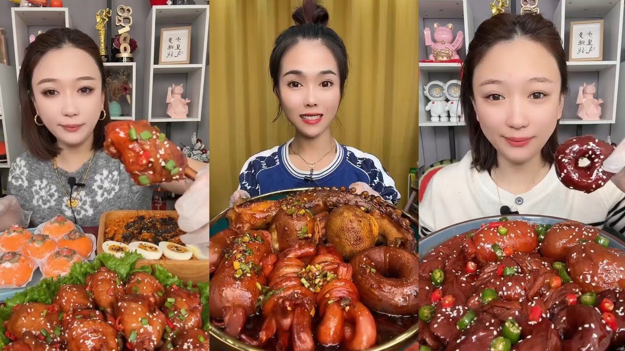 Spicy Chicken Pig Trotters Pig Ears Sausages Eggs & Persimmon Mukbang | 
