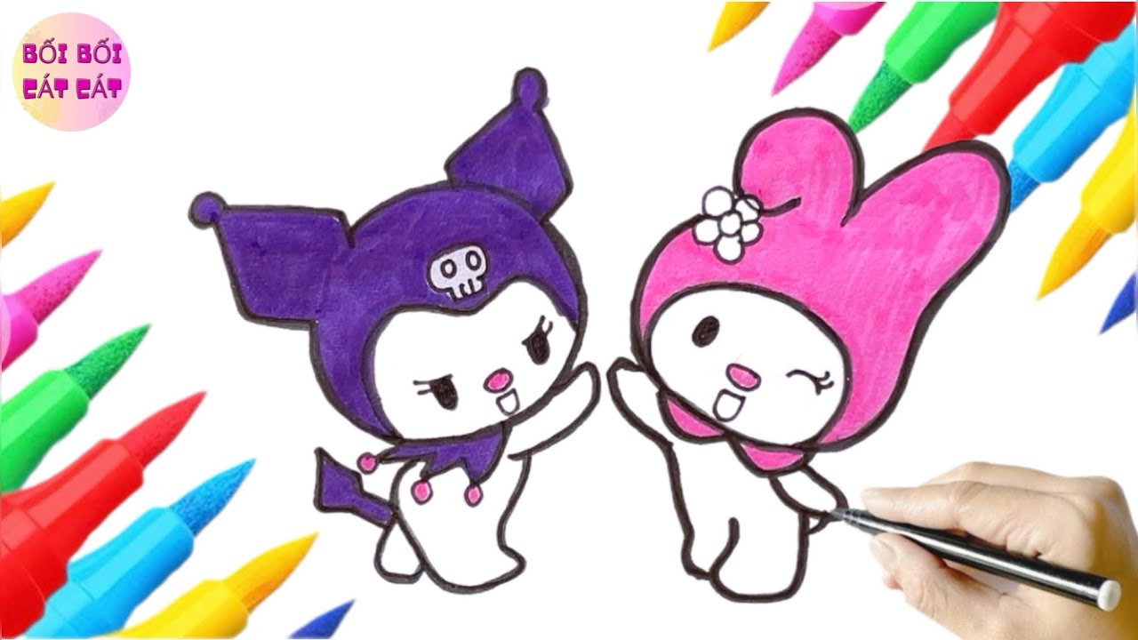 How to Draw My Melody and Kuromi Cute and Easy, Coloring for Kids, Easy to draw || BBCC