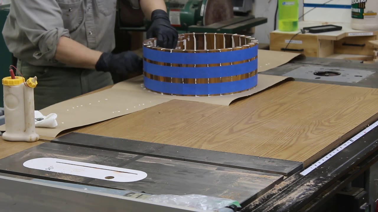 Arranging and gluing stave snare drums