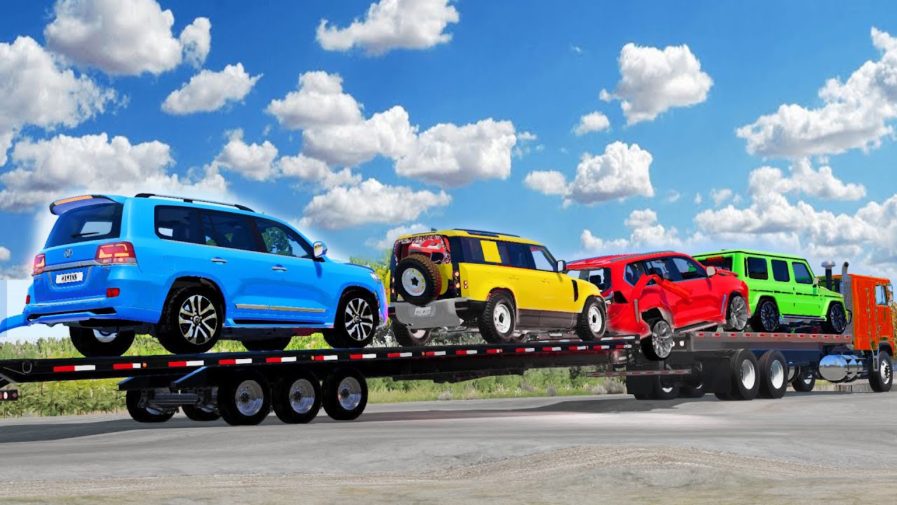 Flatbed Trailer McQueen - Transportation with Truck | Pothole vs Car - BeamNG.Drive #3
