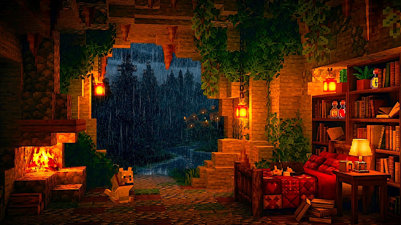 Rainy Cave Hideout | Minecraft Music with Soft Rain for Sleeping & Studying (10 Hours)