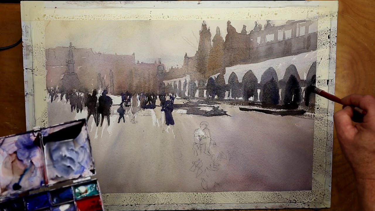 Watercolour Demo - Krakow Market Square - painted 3 Oct 2016 by Szczepan Urbanowicz