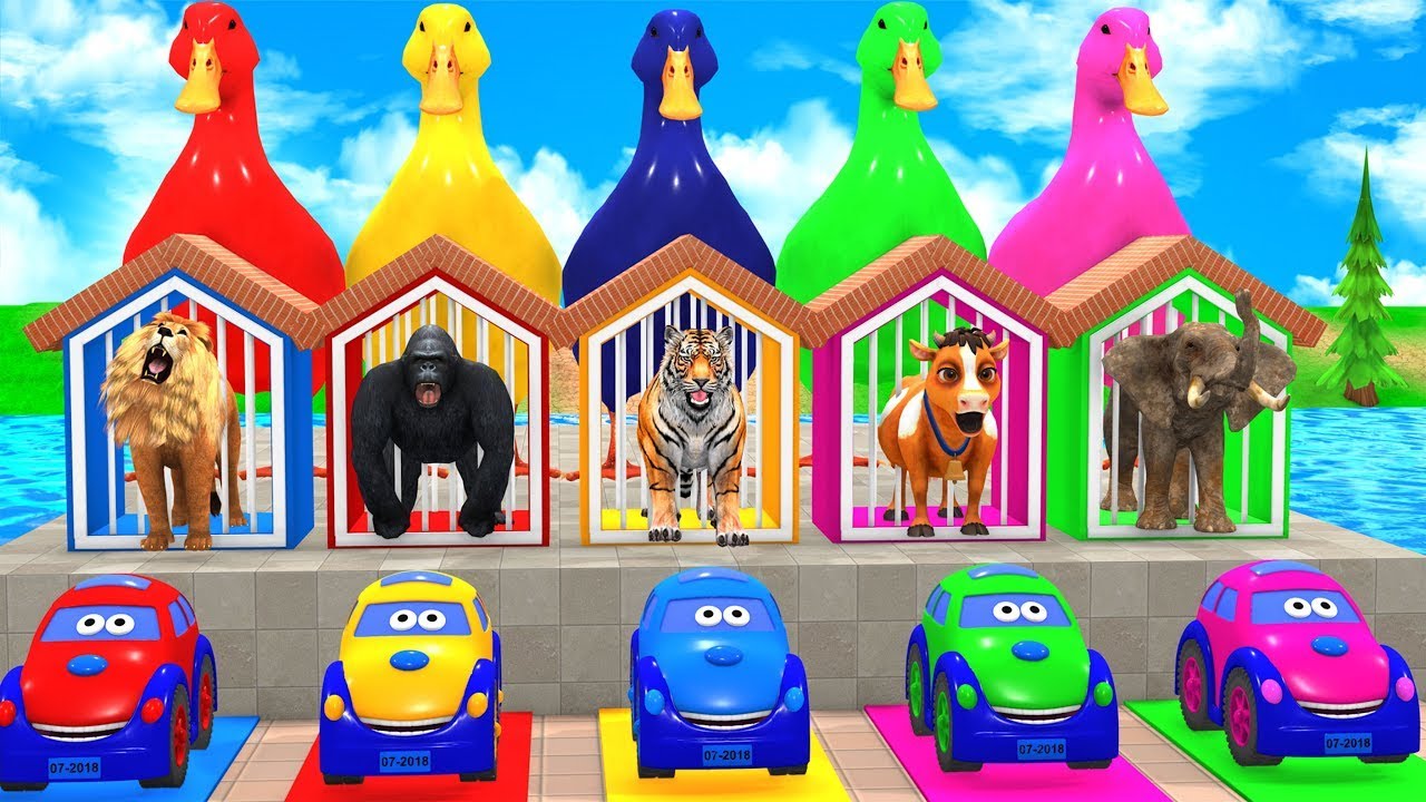 Long Slide Game with Cow Elephant Gorilla Hippopotamus Tiger 3d Animal Game Funny 3d Animals