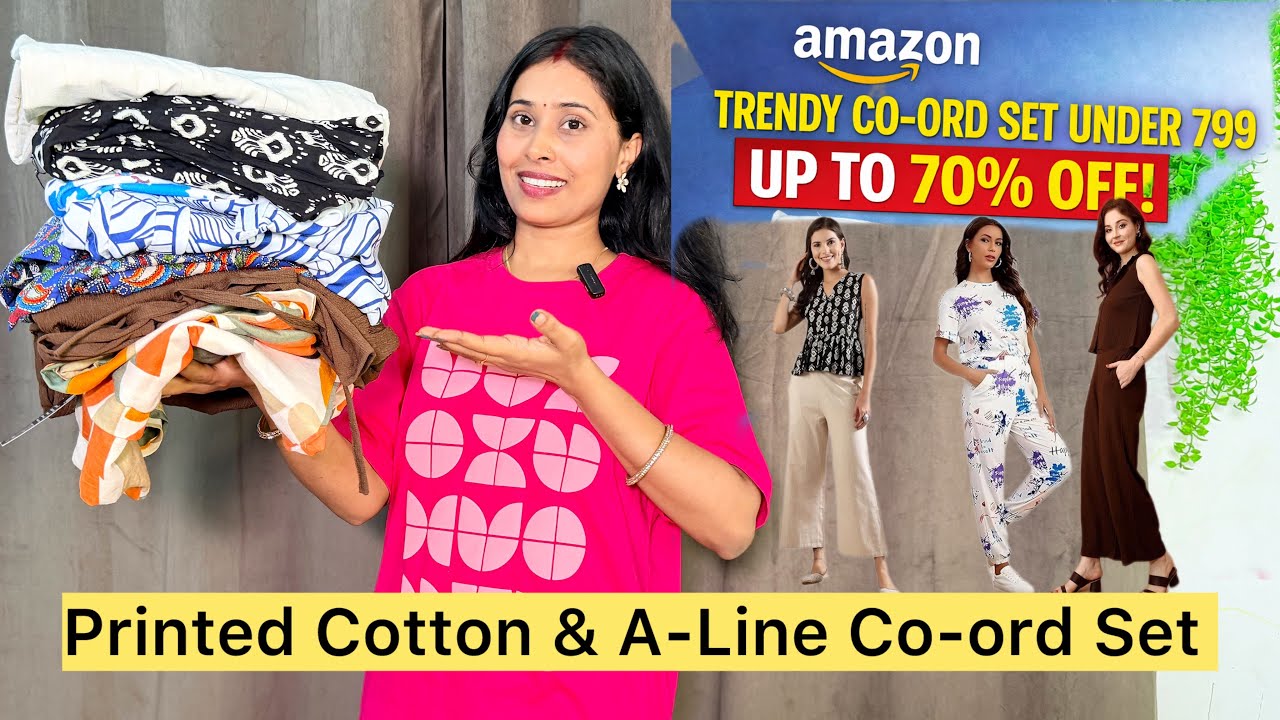 Amazon Trendy Co-Ord Set Under ₹799 😍 |Up To 70% OFF | Printed Cotton A-Line Co-Ord Set Haul