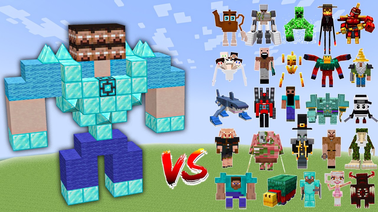 ARMORED HEROBRINE vs All New Golems Minecraft Mob Battle !