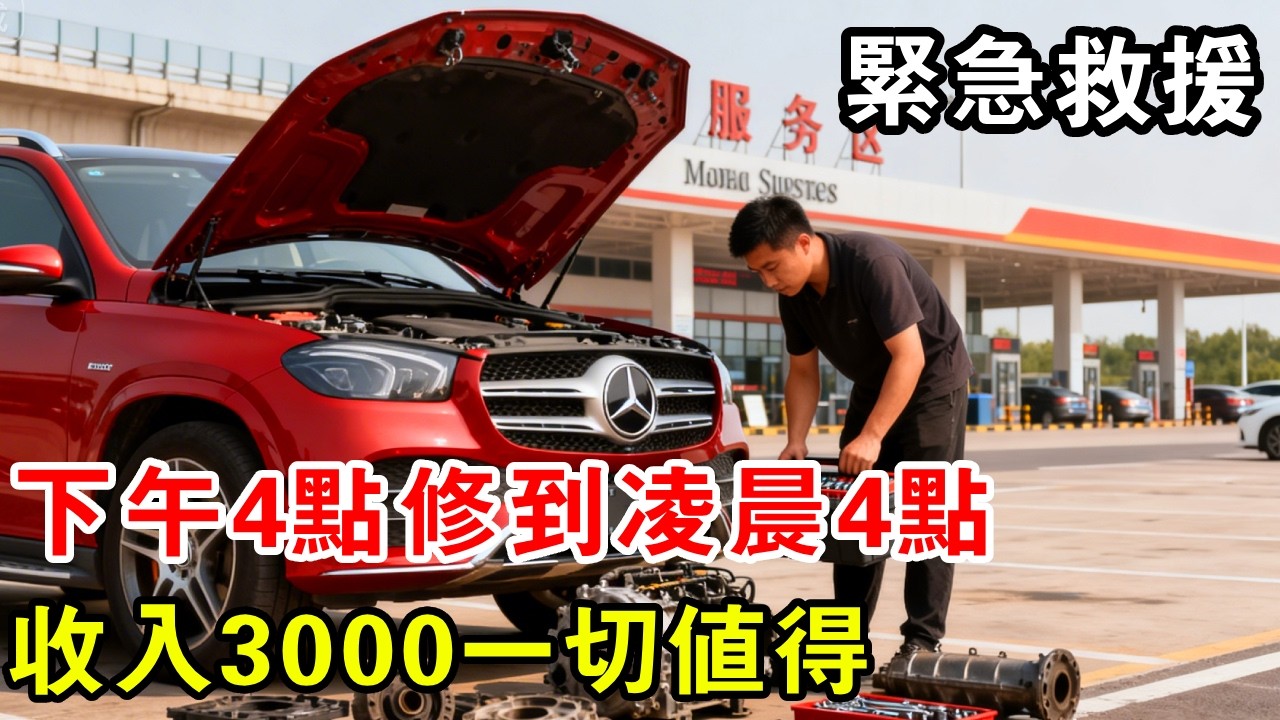 車輪緊急救援，下午4點修到凌晨4點，收入3000一切值得【暴躁的車輪】