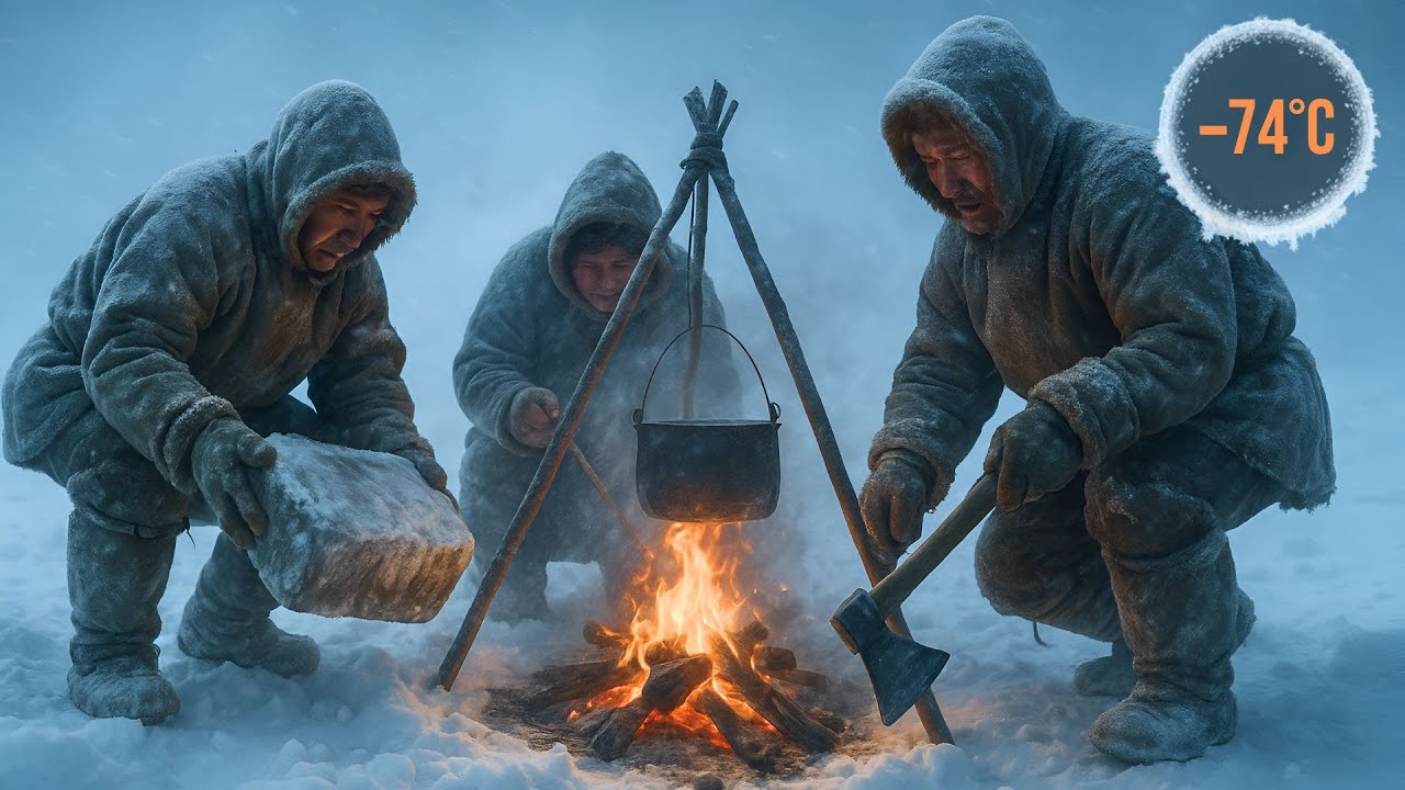 Ancient Arctic Survival: Melting Snow for Water at -74°C