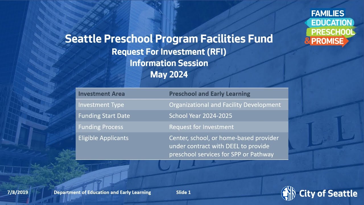 Seattle Preschool Program Facilities Fund Information Session - 2024