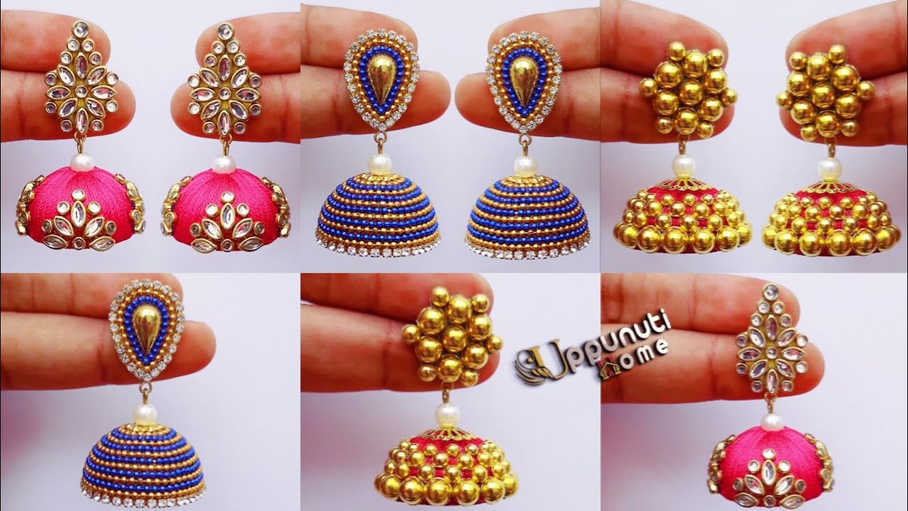 3 Beautiful Jhumka Earrings Making At Home | Silk Thread Jhumka Designs | Earrings | uppunutihome