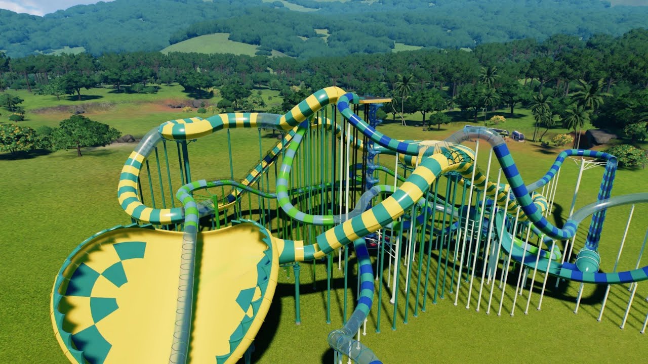 Crazy Waterslide Tower - All Onrides | Planet Coaster 2 (made by moo) [POV]