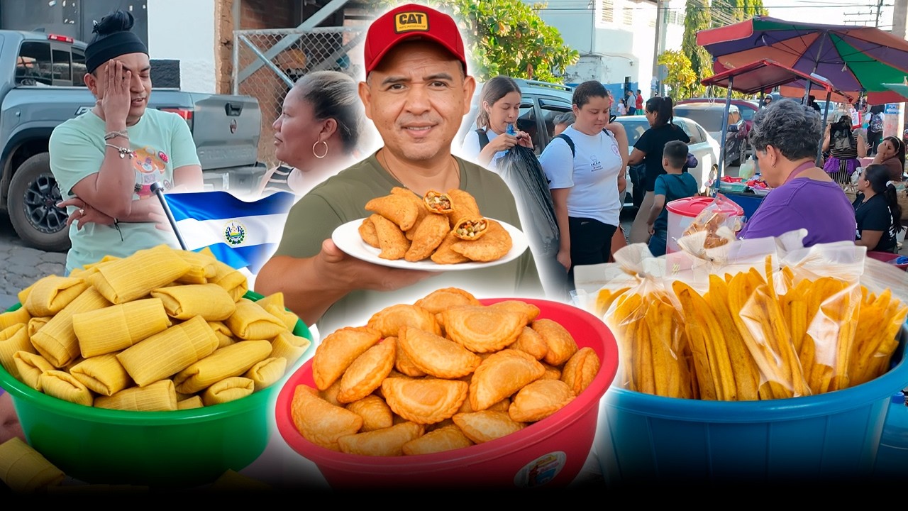 🚨Comprando $50 en TIPICOS CALLEJEROS en EL SALVADOR🚨en EL MERCADO 🇸🇻