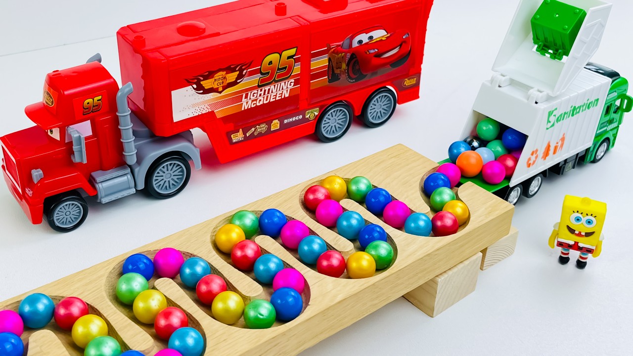 Marble Run Race ☆ HABA Slope & Retro Makita Truck, Excavator, Garbage Truck, Dump Truck, Ambulances