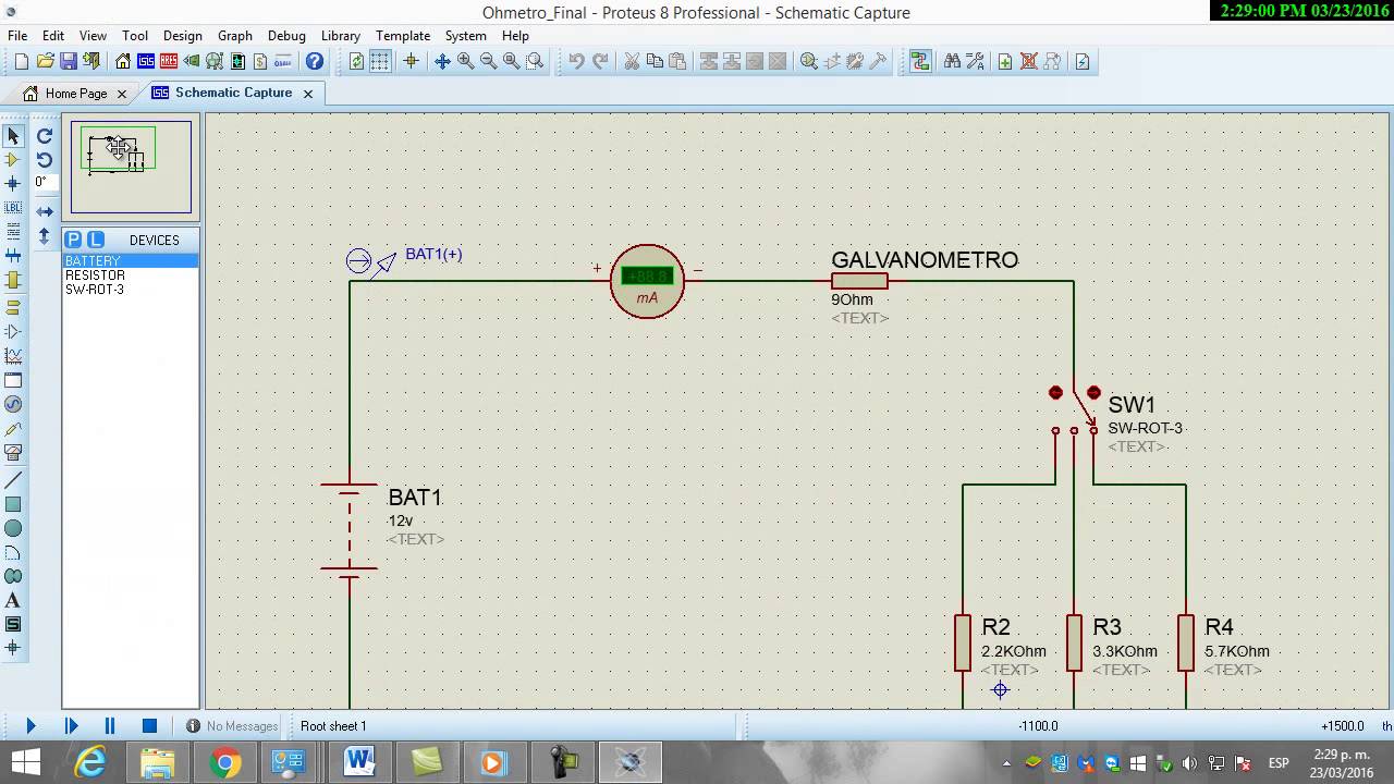 Simulaci&oacute;n Ohmetro Galvan&oacute;metro de D'arsonval.