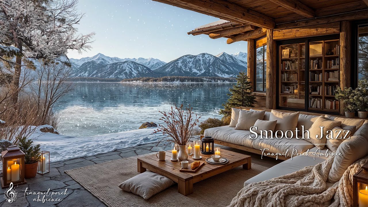 Smooth Jazz In Cozy Lakeside Winter Porch | Warm Morning January & Gentle Jazz Music For Relaxation