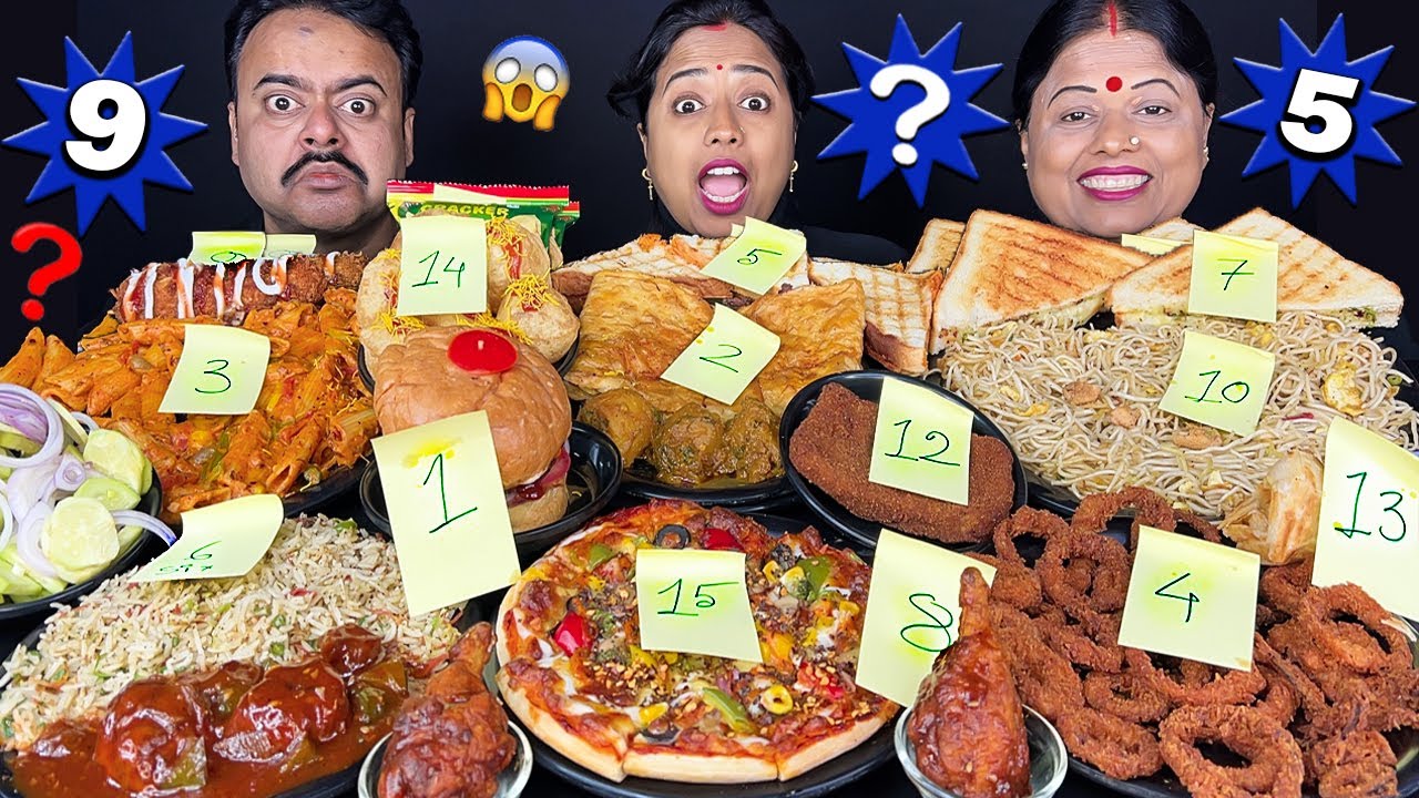 LUCKY NUMBER CHALLENGE - FUCHKA,NOODLES,PIZZA,BURGER,EGGROLL,CHILI MOMO STREET FOOD EATING CHALLENGE