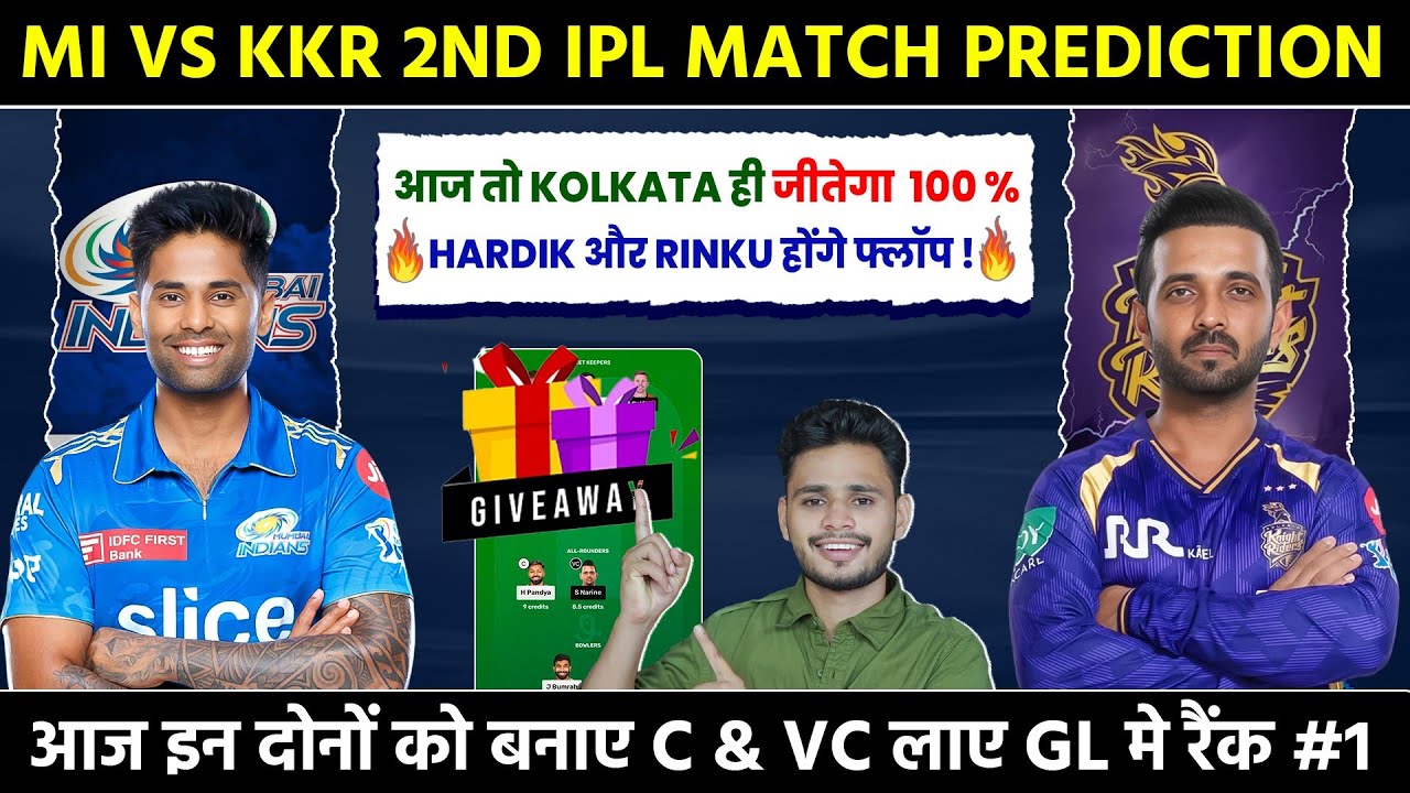 MI vs KKR Match Prediction | Today IPL 2026 Match-2 | MI vs KKR Dream11 Team | MI vs KKR Team