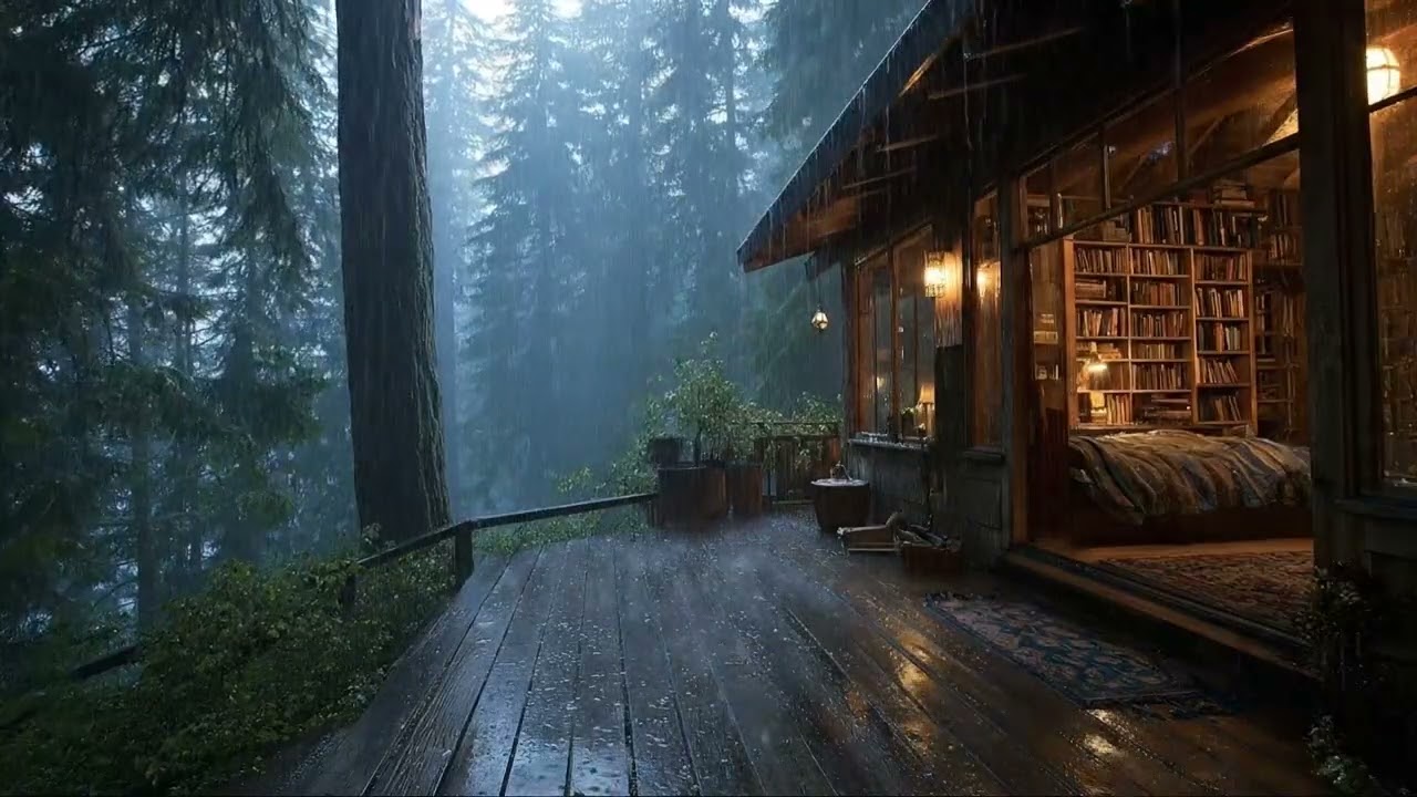 Rain Sounds Inside a Cozy Cabin 🌧️ Evening Calm to Unwind & Feel at Ease