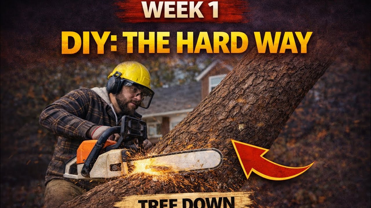 Week 1: DIY the Hard Way (Tree Removal, Scrap Wood Storage Rack, Drywall Repair)