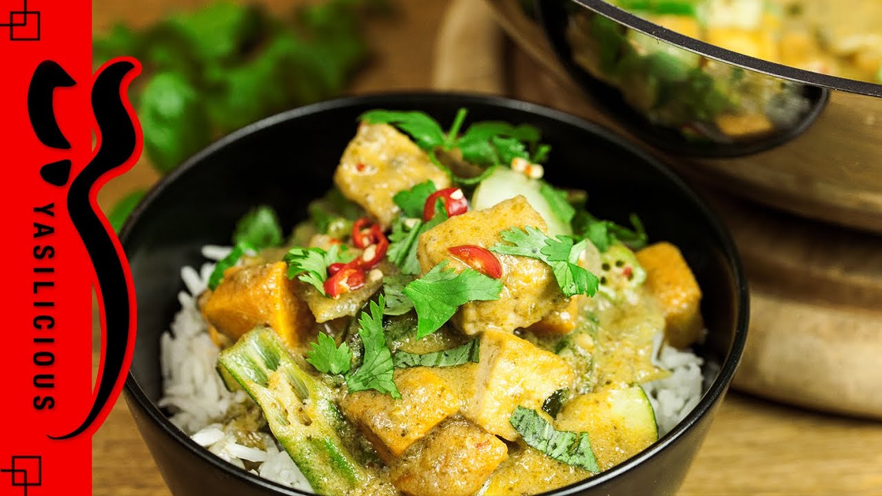 GRÜNES TOFU CURRY mit SÜßKARTOFFEL und OKRA - asiatisches Rezept - vegetarisch