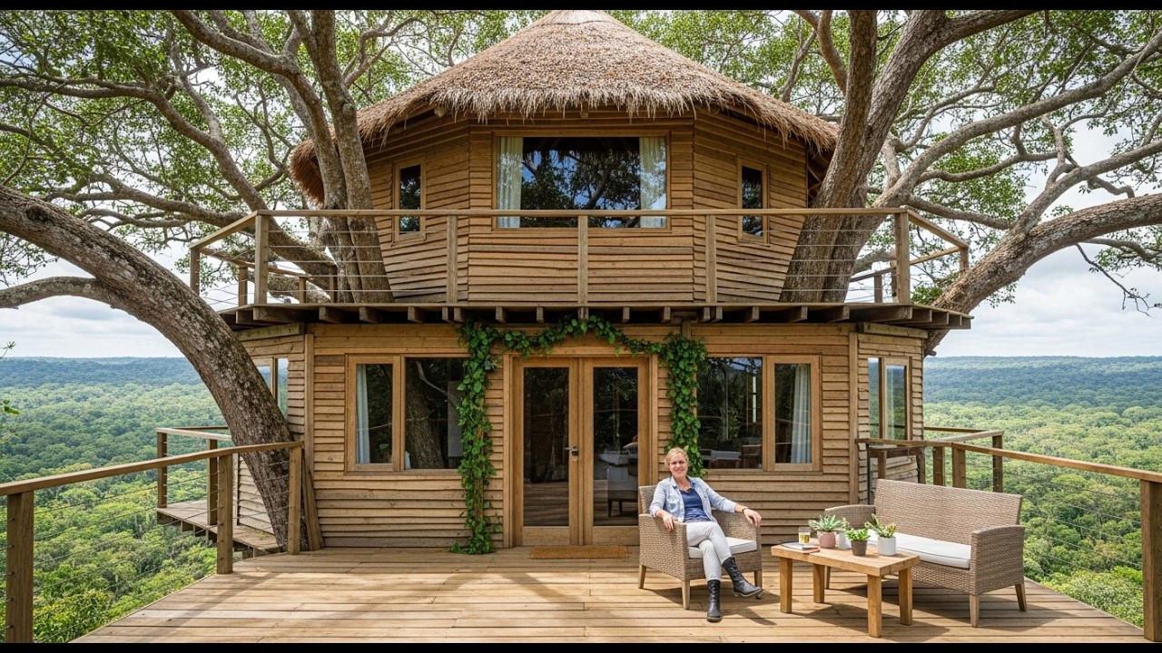 Solo Treehouse in the Woods (ASMR) – One Woman Builds a Wooden House High in an Ancient Tree  wow