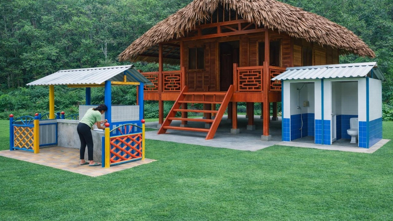100-Days: The girl built from the kitchen to the bathroom using red bricks and cement.