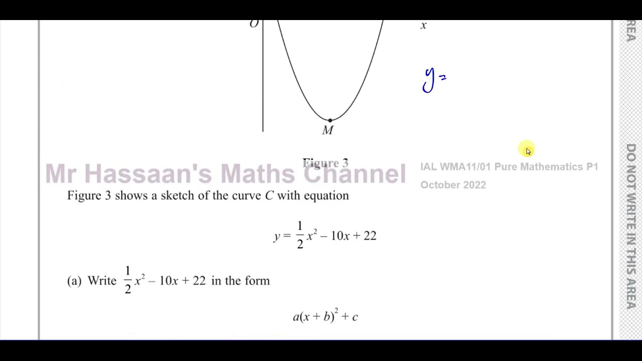 WMA11/01 (Edexcel) IAL P1 October 2022, Q9a,b Completing the Square, Finding The Vertex