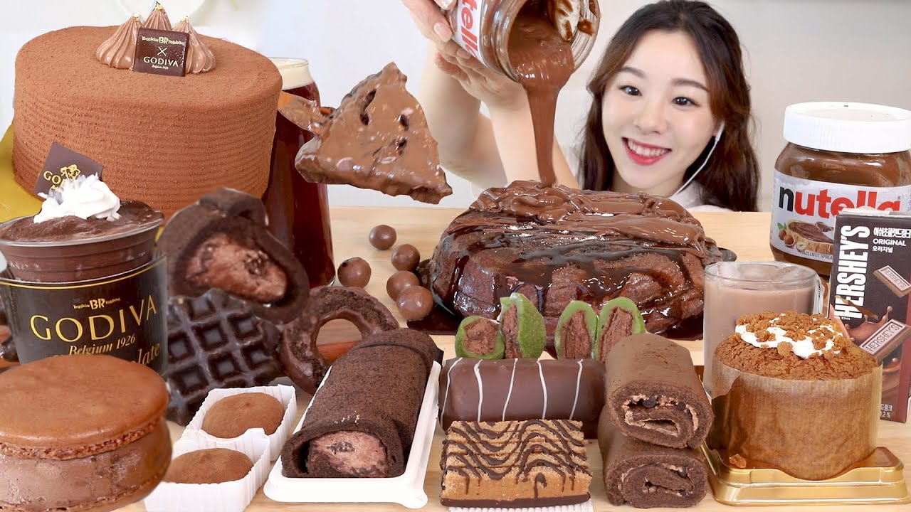 SUB) ASMR Шоколадная вечеринка Мукбанг 🍫 Торт мороженое, Макарон, Круглосуточный магазин Десерт