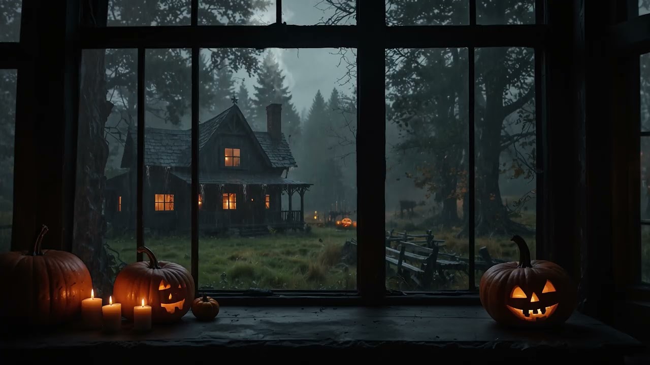 Cozy Halloween Cabin in the Rain 🌧️🎃 | Relaxing Thunderstorm Ambience | No Music, Rain & Thunder