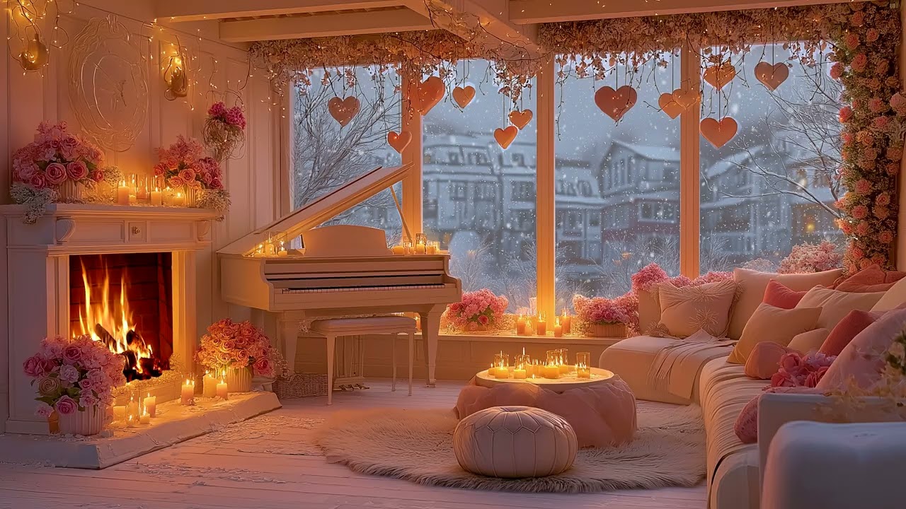 Peaceful Winter Night ❄️ Gentle Piano & Fireplace Sounds 🌙 Cozy Winter Ambience for Sleep & Focus