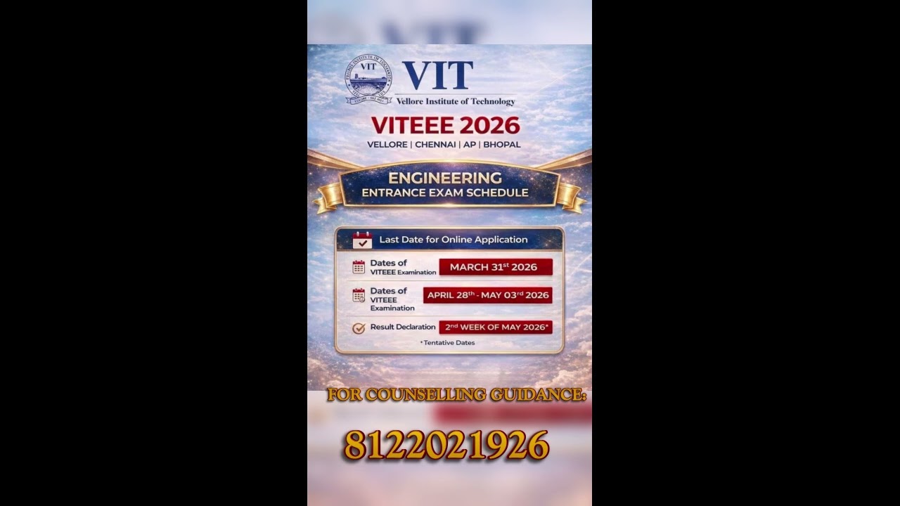 VITEEE 2026: Official Entrance Exam Schedule and Important Dates for VIT Engineering Admissions