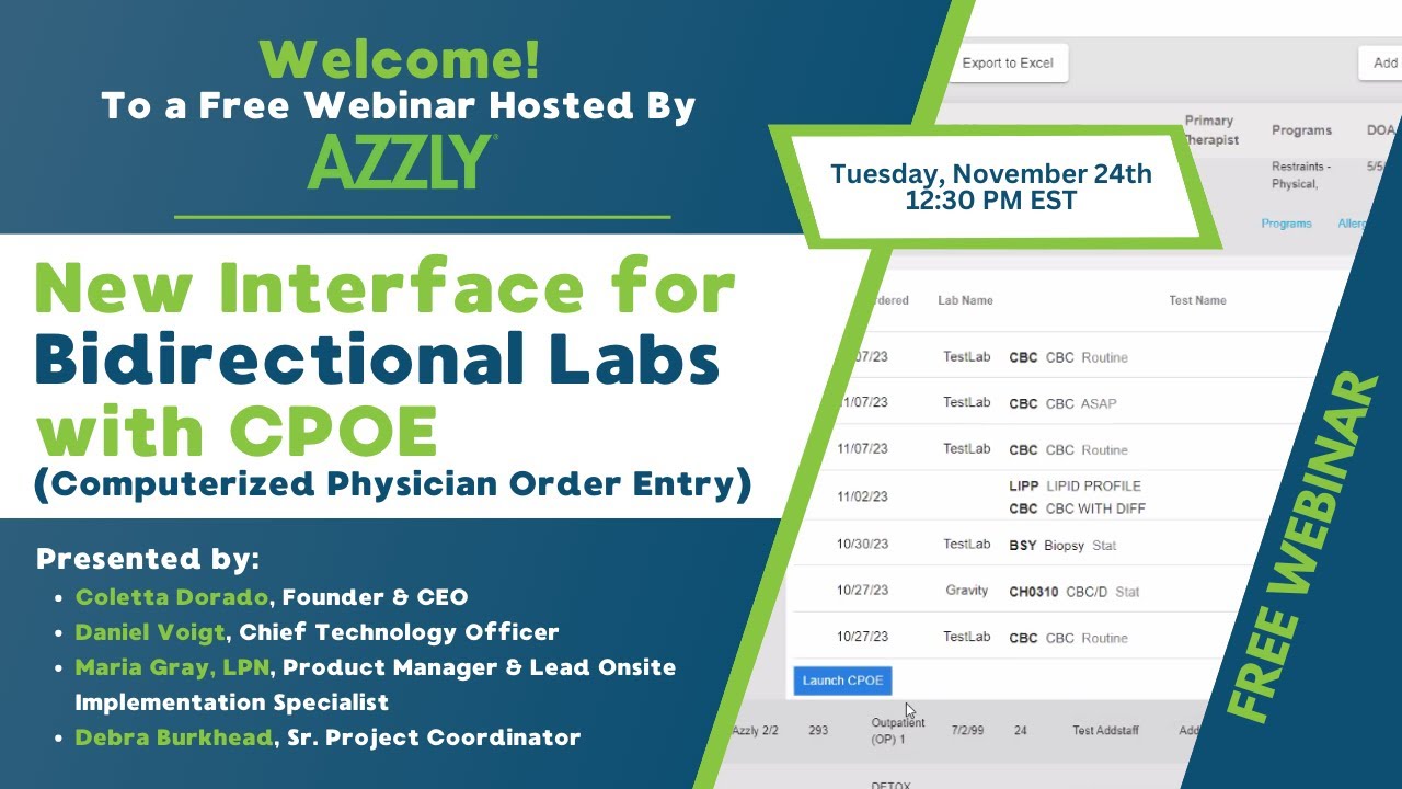 AZZLY&reg; Rize&trade; New Interface for Bidirectional Labs with CPOE (Computerized Physician Order Entry)