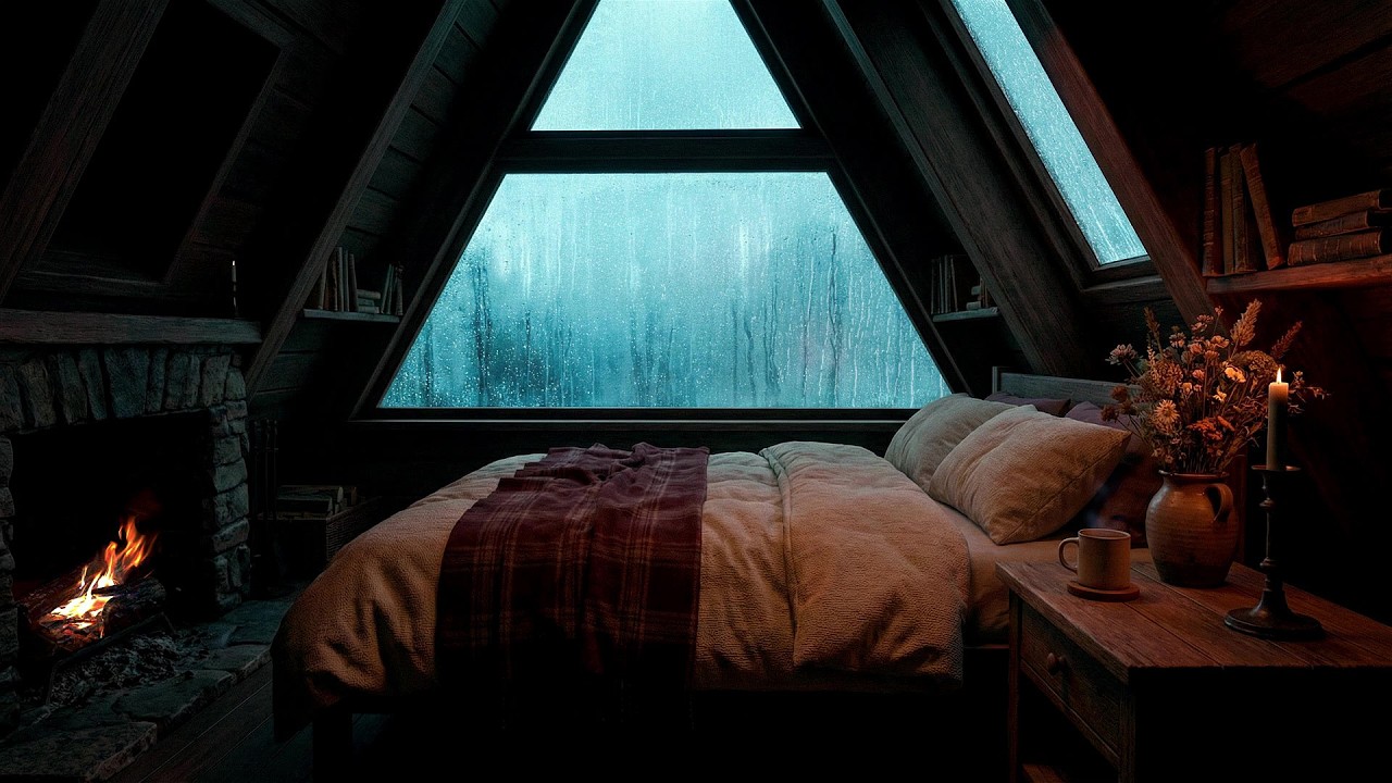 Rainy Night in the Attic: Heavy Rain on Tin Roof & Distant Thunder - Rainy Day Healing