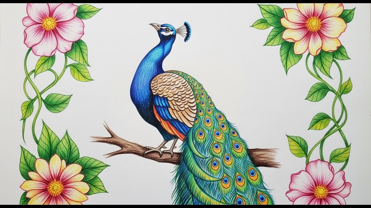 Peacock Scenery Drawing ｜｜ How to Draw Peacock for Beginners