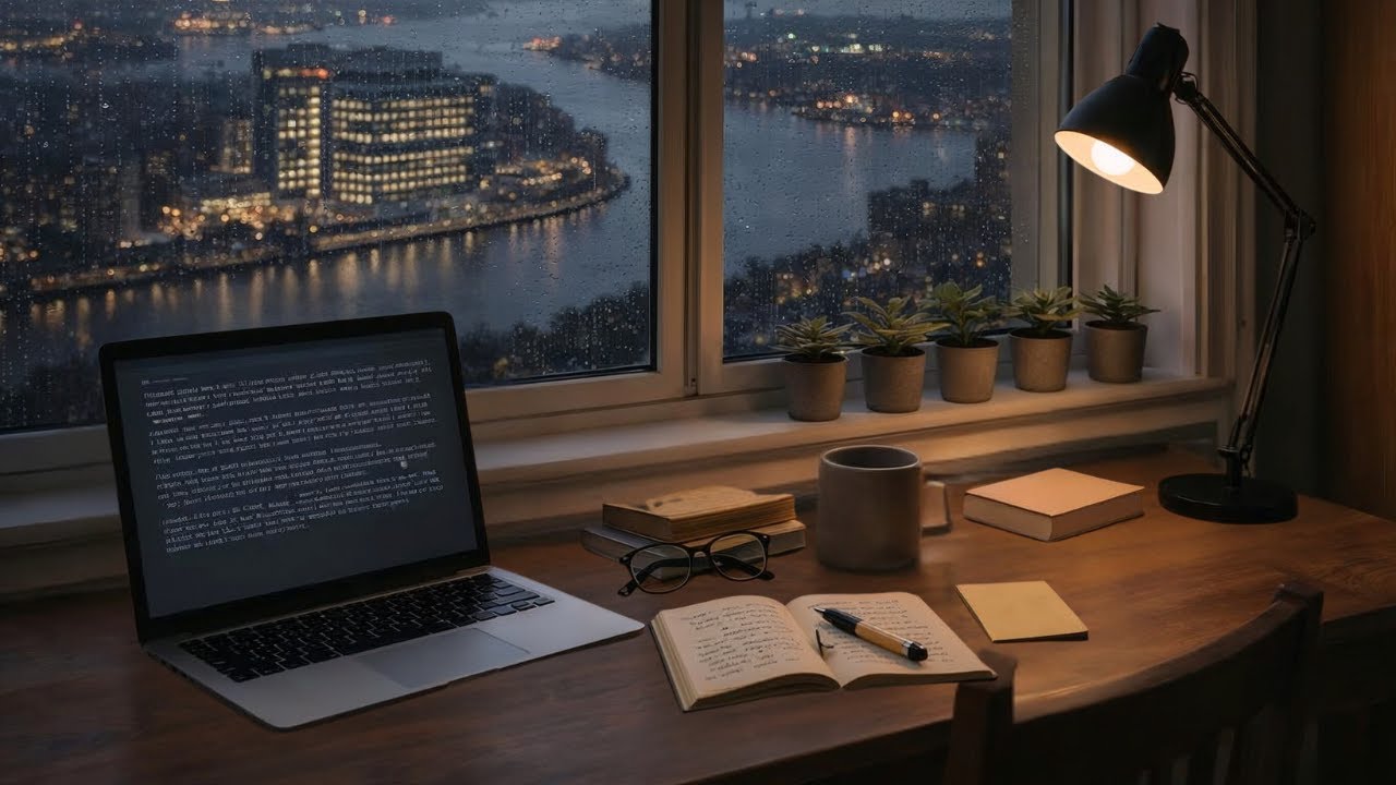 After Midnight Silence | Window Desk for Study & Work · Cornell Rain