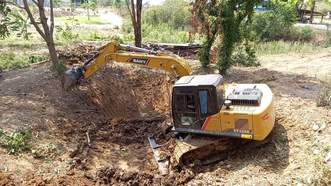 Backhoe Excavator SANY SY 135 C  Digging The Pond (Ep.1)