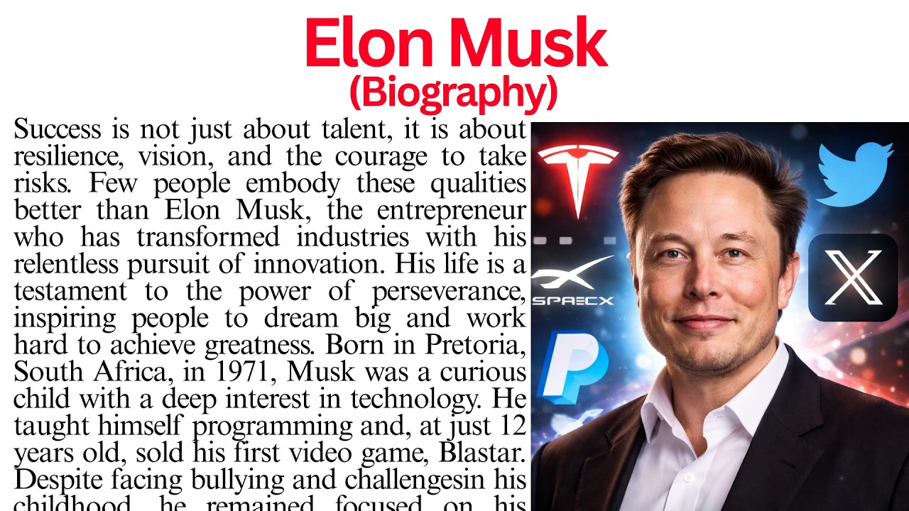 Elon Musk Biography | Elon Musk Success Story | Comprehension Passage | Paragraph | Reading Practice