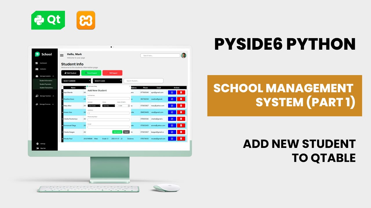 School Management Front-End in PySide6 + Qt Designer — Add Students, Filter, Search, MySQL