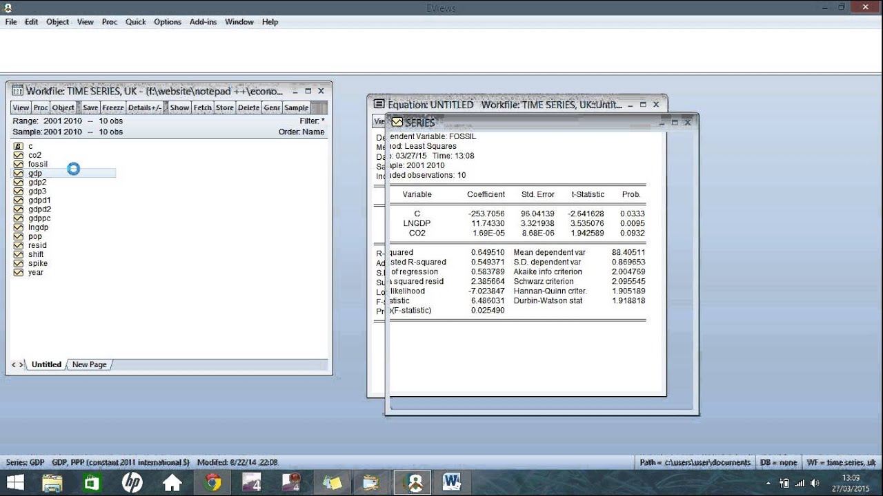 EViews Tutorial - Chow Breakpoint Test