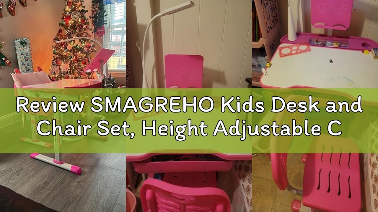 Review SMAGREHO Kids Desk and Chair Set, Height Adjustable Child's School Study Writing Tables with