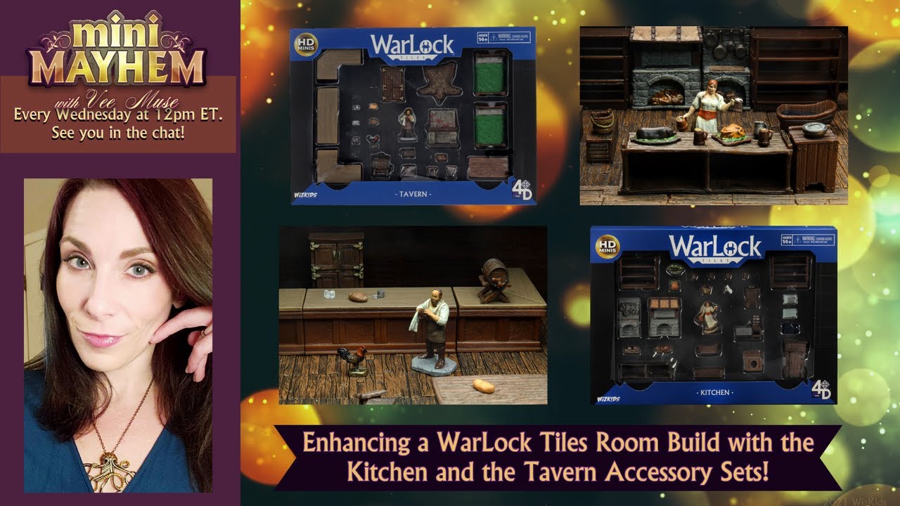 Mini Mayhem with Vee Mus'e: Enhancing a WarLock Tiles Room Build with the Tavern and Kitchen Sets!