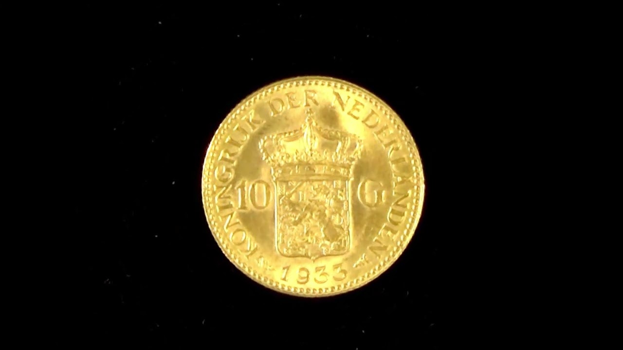 NETHERLANDS 10 GUILDERS GOLD COIN, C1933. Ref. 860 1039