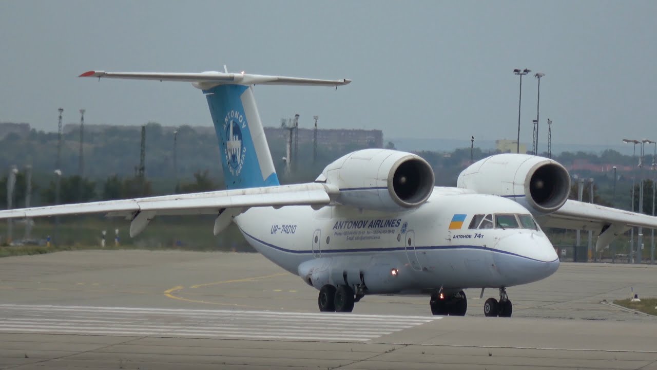 Antonov An-74T Antonov Airlines Antonov Design Bureau UR-74010 taking off at Leipzig Halle Airport