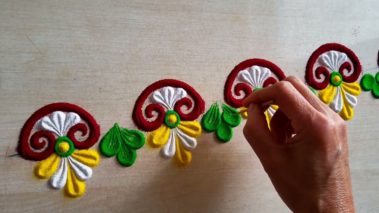 कोणालाही जमेल इतकी सोपी आणि सुंदर 2बाॅर्डर रांगोळी डिजाईन 🌼Simple Border Rangoli🌸👌