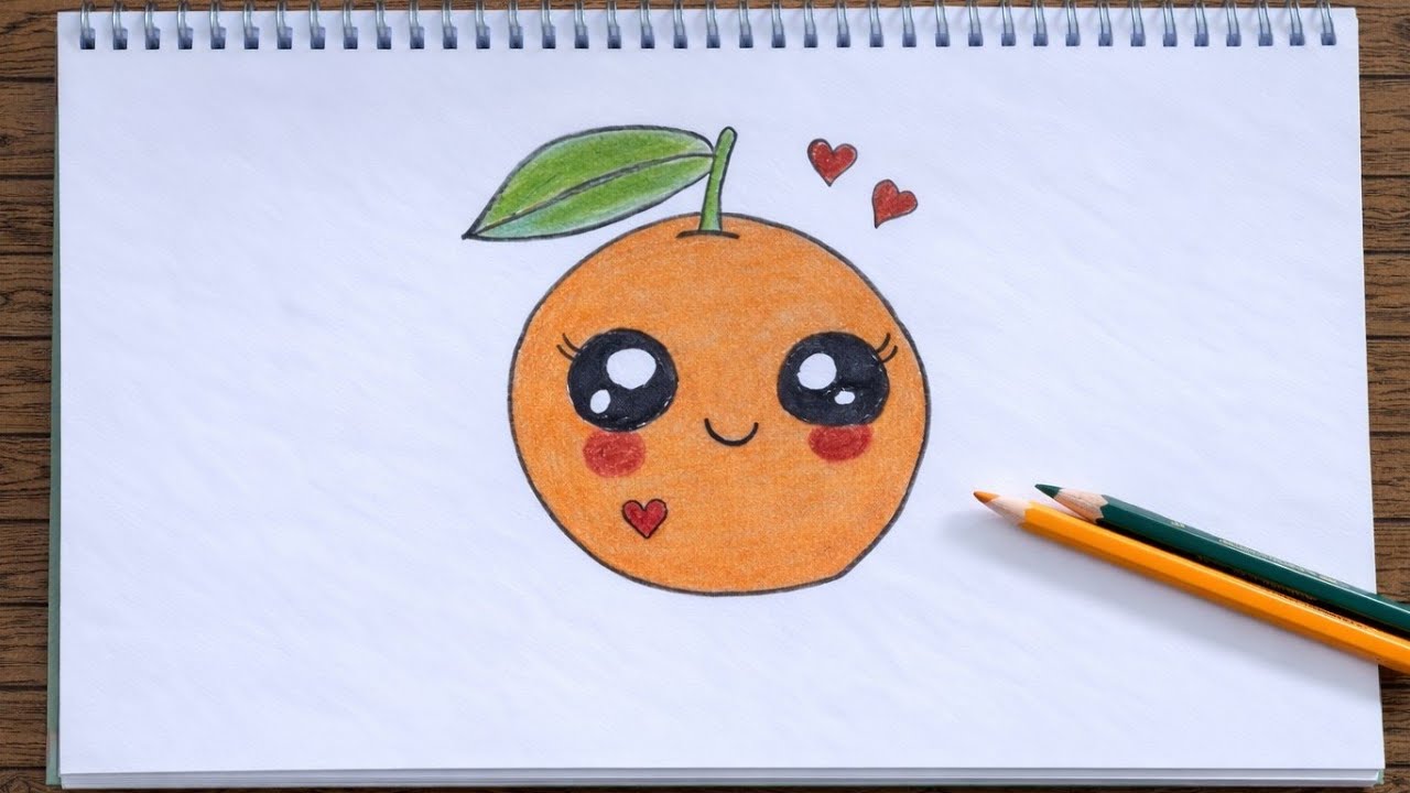 Cute Orange Drawing 🍊 | Easy Kawaii Fruit Drawing Tutorial 
