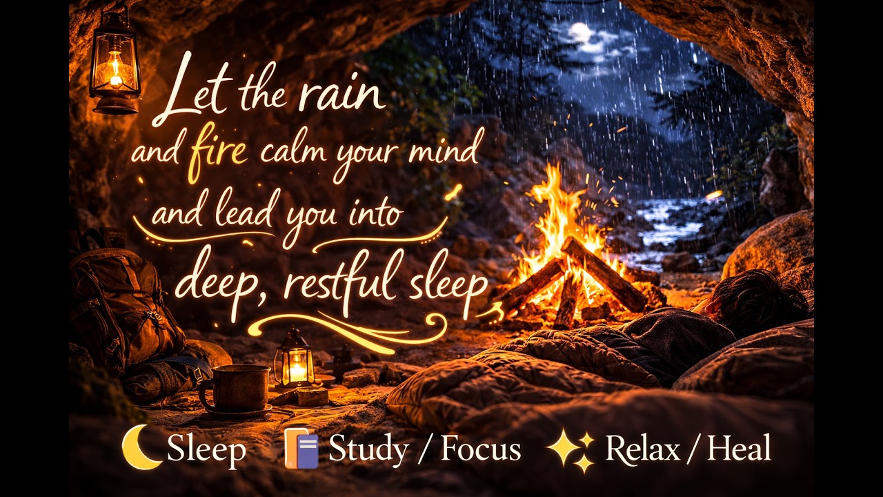 Exhale the Day Away—Rainy Cave Fire for Quiet Focus