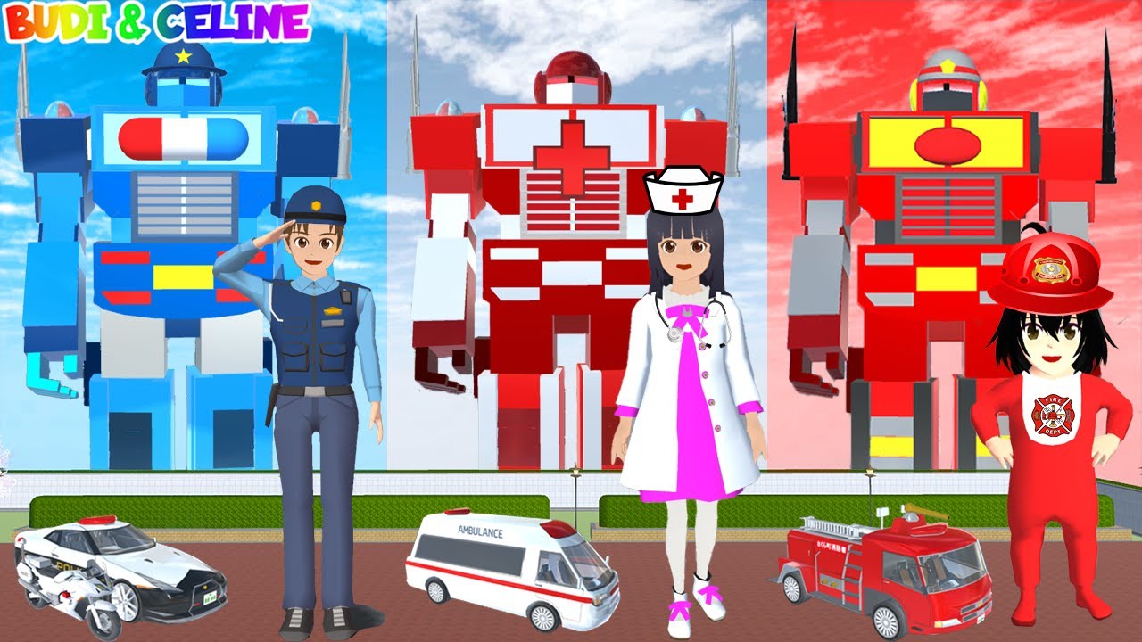 Yuta Polisi 🚓 Mio Dokter 🚑 Celine Pemadam Kebakaran 🚒 Buat Robot Sesuai Profesi | Sakura School