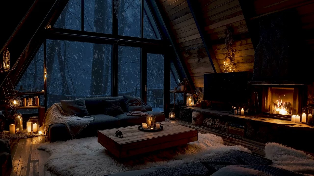 Peaceful Piano and Fireplace Ambience | Cozy Room Interior Sounds for Deep Relaxation and Sleep